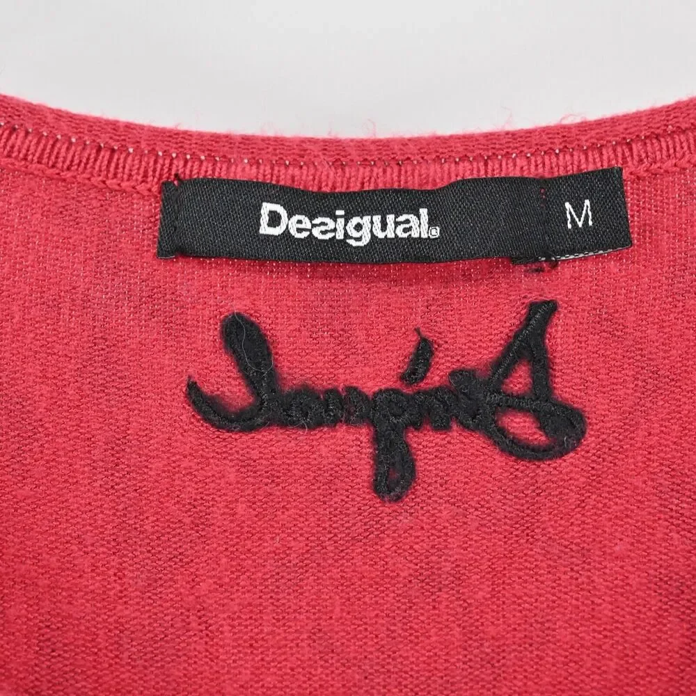 DESIGUAL Dress Womens Sz M Red Geometric Boho Lightweight Katy Tunic Long Sleeve